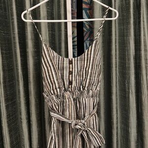 FIKA the BRAND Size Small Striped Jumpsuit Belted Adjustable Linen Fabric EUC